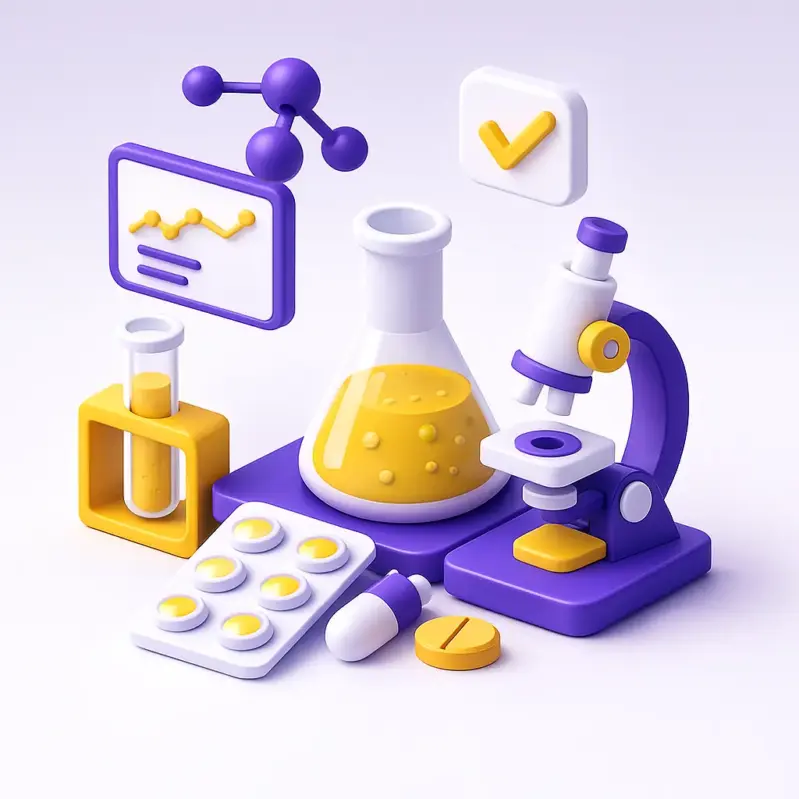 Reagenzgläser mit chemischen Lösungen in einem Pharma-Labor, dargestellt für Analyse-, Forschung- und Entwicklungsprozesse